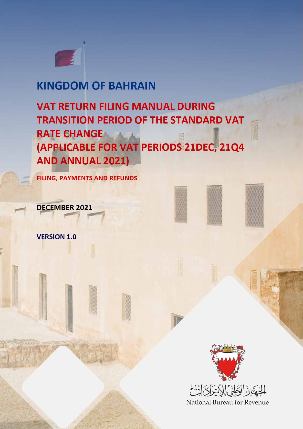 دليل تقديم إقرار القيمة المضافة للمرحلة الانتقالية لتغيير النسبة الأساسية للقيمة المضافة